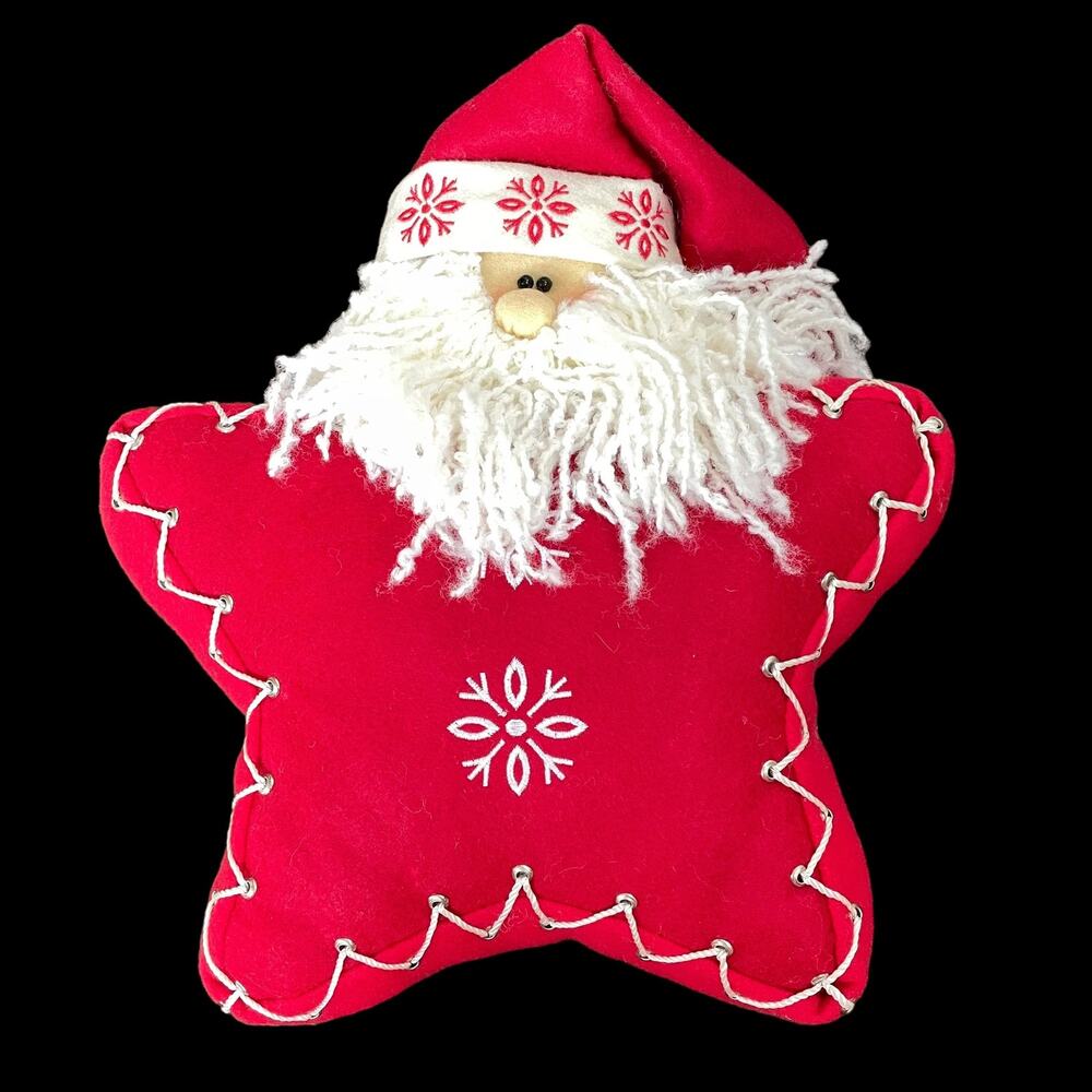 Star Shaped Santa Pillow Red White Grommet Christmas Snowflake READ Dscpt